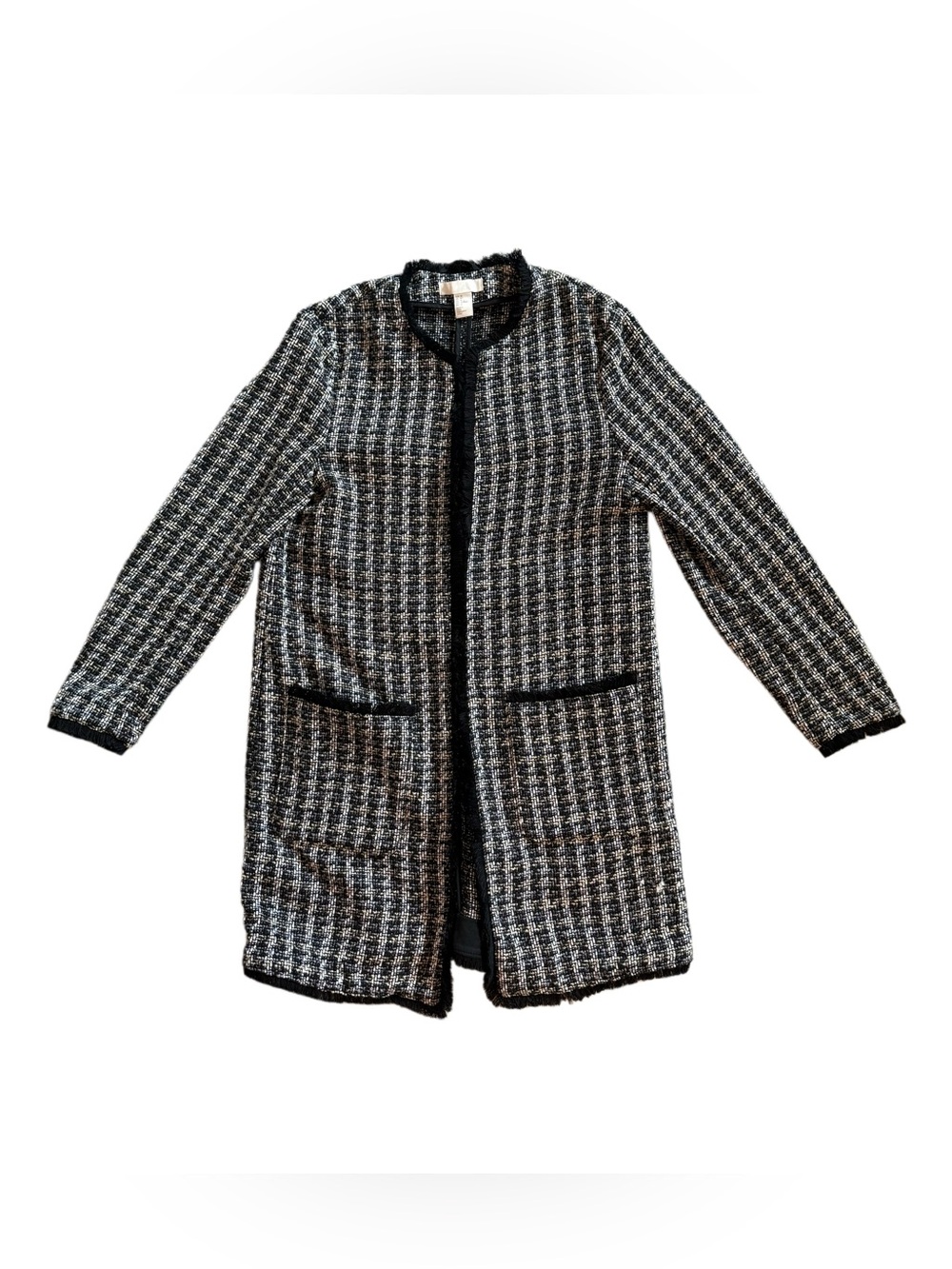 H&M Black & White Tweed Long Coatigan